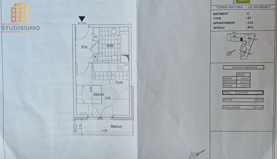 Studio 24m² Le Bourget - Photo 2