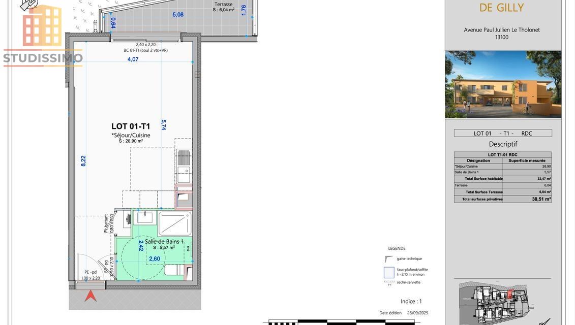 T1 33m² Le Tholonet - Neuf, terrasse 6m² - Photo 1